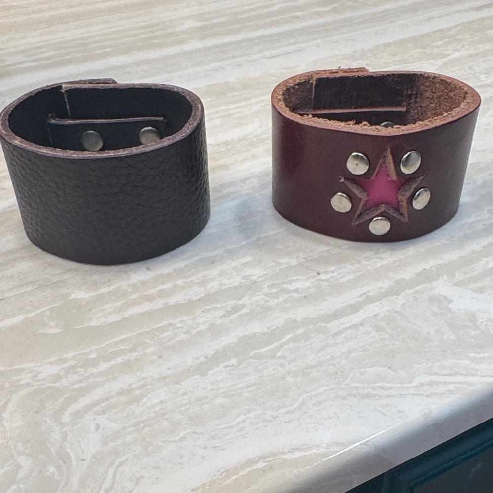 Brown and Burgundy Leather Cuff Bracelets